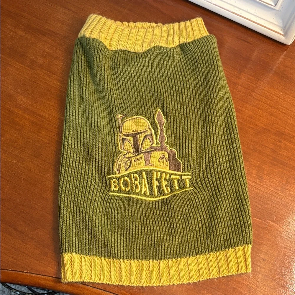 Star Wars Boba Fett Dog Sweater - Green and Yellow size small/medium - Picture 1 of 7